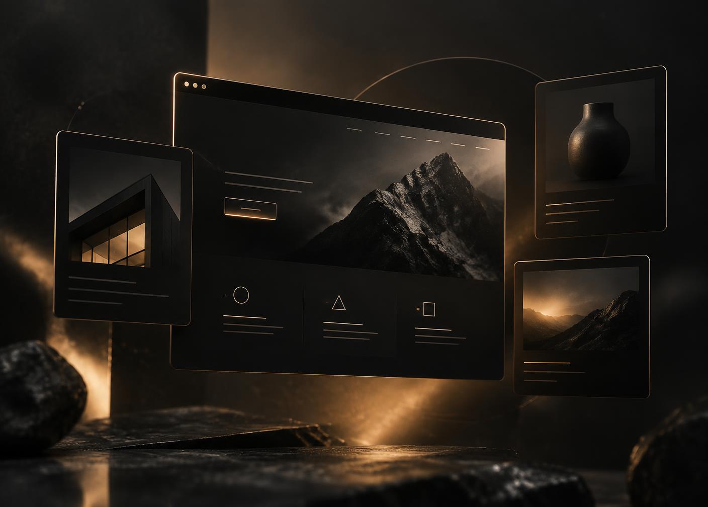 Abstract dark visual representing website design and development work